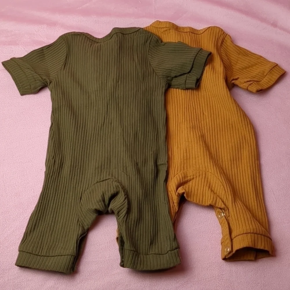 2 Pack Short Sleeve Olive Green and Mustard Yellow Baby One Pieces 3-6 Months